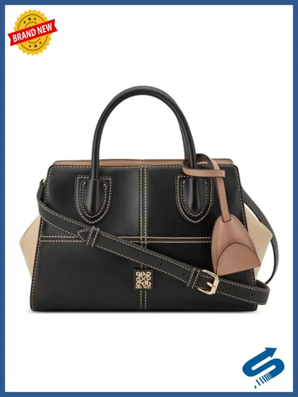 Faux Leather Satchel with Top Handle and Crossbody Strap